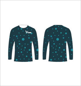 Maillot de sport personnalisé à manches longues par sublimation, léger, avec motif à pois bleu sarcelle foncé et bleu sarcelle vif, vêtements en gros - Product Image 1