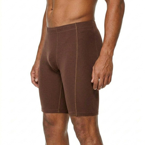 Shorts de compression marron pour hommes, taille mi-haute, ajustement élastique, respirants, en coton tricoté et élasthanne, décontractés, pour l'entraînement sportif - Product Image 2