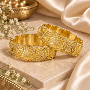 ชุดกำไลข้อมือแบบดั้งเดิมสำหรับผู้หญิง ชุบทอง 24K ทองแดงสลักลาย งานแต่งงาน เครื่องประดับอินเดีย กำไลดีไซน์เนอร์ ของขวัญ - Product Image 4