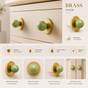 Premium Brass Cabinet <b>Knob</b> Handle with Green <b>Ceramic</b> Round Design for Drawer Wardrobe Kitchen Cabinet Furniture Hardware Decor - Product Image 5