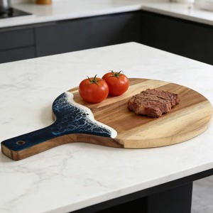Wooden Chopping <b>Board</b> Rectangle Shape With Resin Ocean Wave Design Anti Slip Dishwasher Safe Single Piece Package - Product Image 2