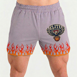 Elite Hoops Academy Short de sport pour homme avec imprimé flamme, taille élastique respirante, gris - Product Image 1