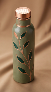 Premium Ayurvedic Enamel Painted <b>Copper</b> <b>Water</b> <b>Bottle</b> Artistic Leafy Branch Design Leakproof Metal Sports <b>Bottle</b> Manufacturer - Product Image 5