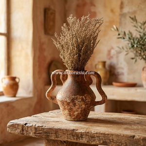 <strong>Crespo</strong> Orange Rustic Terracotta Vase Double Squiggle Handle Amphora Ceramic Planter Tabletop Flower Pot Wholesale Exporter - Product Image 4