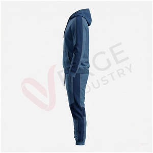 Conjunto Deportivo Azul para Hombre, Manga Larga, con Capucha y Cierre Frontal, Diseño con Bloques de Color, Corte Regular, para Otoño - Product Image 3