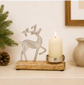 Portavelas de Aluminio Plateado Hecho a Mano con Base de Madera de Mango Natural para Decoración Moderna de Mesa Navideña y Regalos Festivos - Product Image 6