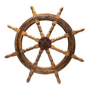 Wooden <b>Ship</b> <b>Wheel</b> Artisan Maritime Ornament Crafted to Elevate Residential Wall Decor with Seaside Inspired Character - Product Image 1