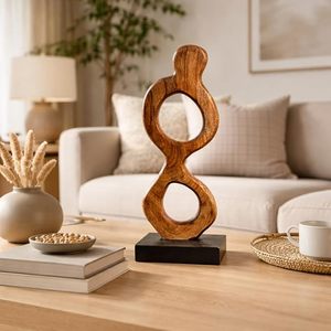 Escultura Geométrica Artesanal de Madera de Sheesham India, Arte Minimalista para Mesa, Decoración de Madera Tallada para Oficina y Hogar, para Todas las Estaciones - Product Image 2
