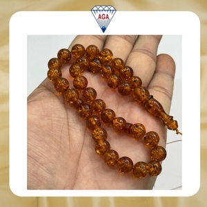Cuentas de Tasbeeh Redondas de Ámbar Báltico Natural de 8mm, 33 Piezas, Inclusión de Hoja Amarilla, Sin Tratar, Polonia, Buena Calidad, Cuentas de Oración Musulmanas Finas - Product Image 2