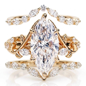 Bague de fiançailles en diamant de laboratoire taille marquise 2,00 carats certifiée IGI, en or massif 18 carats, avec anneau de mariage vintage, bijoux unisexe - Product Image 3