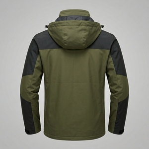 Men's Waterproof Hooded Hiking <b>Jacket</b> Olive Green With Custom Logo Front Zipper Sporty Winter Wear Men Hiking <b>Jacket</b> - Product Image 6