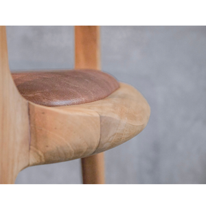 Chaise de salle à manger Bowery en teck massif et simili cuir, style Mid-Century, pour restaurants et hôtels - Product Image 2