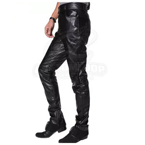 Wholesale Custom Made Genuine <b>Leather</b> <b>Pants</b> for <b>Men</b> with Custom Logo Unique Design Straight Mid Rise Eco-Friendly Breathable - Product Image 2
