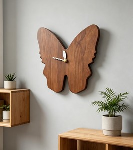 Handcrafted Butterfly <b>Clock</b>, Wooden Wall <b>Clock</b> with <b>Battery</b>, Unique Home Decor, Modern Butterfly Design, Decorative Timepiece, - Product Image 3
