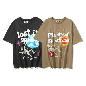 T-shirt à manches courtes imprimé dessin animé pour homme, col rond, coupe classique, en coton, décontracté, respirant, avec logo imprimé en relief sur le devant - Product Image 1