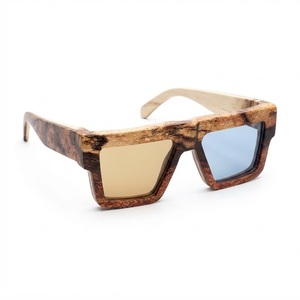 Square Wooden <b>Sunglasses</b> For Men Women Custom Logo <b>Oversized</b> Flat Top Two-Tone Mismatched Lens Eco-Friendly Wood Frame Eyeglass - Product Image 1