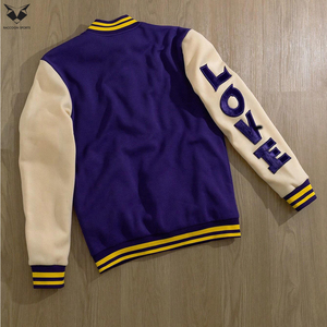 Purple Color Patchwork Varsity <b>Jacket</b> Yellow Striped Trim Unisex Letterman <b>Jacket</b> Chenille Embroidery Streetwear Bomber Coat - Product Image 2
