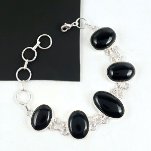 New Arrival 925 Sterling Silver Black Onyx Link <b>Bracelet</b> Handcrafted Natural Opaque Gemstone Oval <b>Stone</b> Chain <b>Bracelet</b> Jewelry - Product Image 3