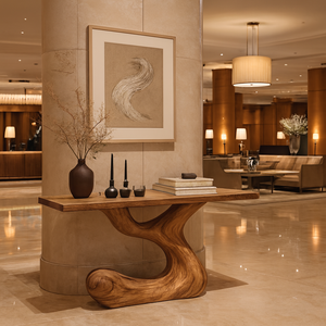 Consola de Madera Maciza Hecha a Mano Luxali, Mesa Auxiliar Estrecha para Entrada, Mesa Auxiliar con Borde Natural, Mueble Moderno Decorativo - Product Image 3