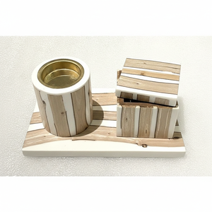 Juego de incienso Bakhoor contemporáneo con incrustaciones de madera y resina, con bandeja y caja, para regalo festivo de Ramadán y Eid, Madkhan decorativo y aromático - Product Image 2