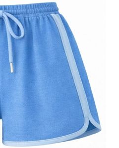 Sky Blue Light Blue Women Camisole And Shorts <b>Set</b> Summer Two Piece Outfit Cotton Blend Crop Top Floral Print Drawstring Shorts - Product Image 5