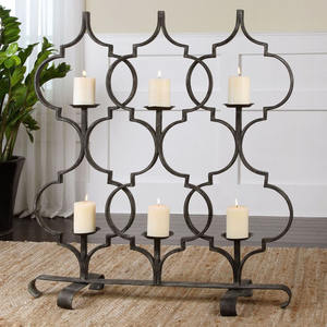 Candelabro de Metal Negro Grande de 6 Luces, Portavelas de Pilar Estilo Marroquí, Decoración de Lujo para Chimenea, Centro de Mesa para Bodas - Product Image 1