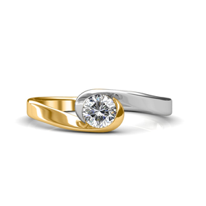 Bague de fiançailles en diamant de laboratoire taille ronde, design unique, avec métal bicolore, classique solitaire en forme de bypass en or massif 14 carats - Product Image 1