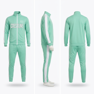 Ensemble de survêtement gris pour homme Crestline, manches longues, fermeture éclair sur le devant, impression de logo personnalisé, poches latérales, vêtements d'automne - Product Image 3