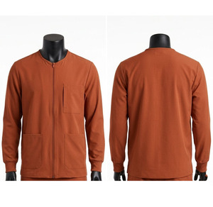 Chaqueta Médica Premium de Sarga Elástica de Polialgodón de 200 GSM, Color Marrón Óxido, con Servicio de Bordado de Logotipo Personalizado - Product Image 1