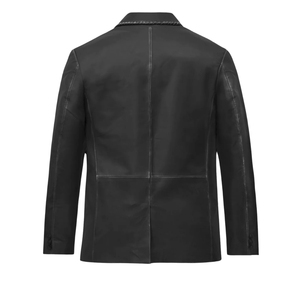 เสื้อเบลเซอร์หนังแท้สีดำสำหรับผู้ชาย แบรนด์ Leather Cult กระดุมเดี่ยว ทรงเข้ารูป สไตล์สมาร์ทแคชชวล - Product Image 2