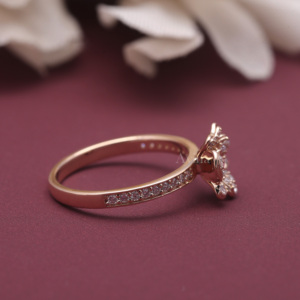 IGI Certified Lab Grown Round Diamond Flower Ring 18K Rose / White And Yellow Gold <b>Pink</b> & White Diamond Floral Ring for Women - Product Image 4