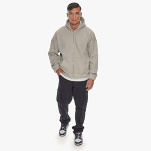 Sweat à capuche zippé surdimensionné pour homme avec logo personnalisé, poche, en molleton épais polyester/coton, hiver, grandes tailles - Product Image 4