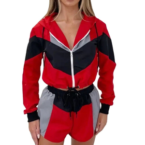 Conjunto de 2 Piezas de Chaqueta Corta con Cierre de Cremallera y Pantalones Cortos Deportivos Casuales de Poliéster/Nylon para Otoño, Estilo Nuevo - Product Image 4