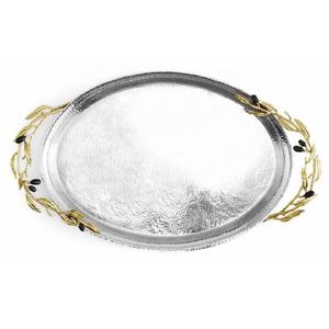 Venta caliente de latón y acero inoxidable con asas de hoja de oro bandeja ovalada larga bandeja de Metal para centro de mesa de fiesta de aniversario de boda - Product Image 1