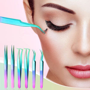 Pinzas de punta curva para extensiones de pestañas, juego de pinzas profesionales de acero inoxidable con revestimiento de color para pestañas postizas - Product Image 2