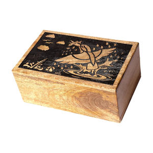 Indian Manufacturer Exporter of Wooden Engraved Mango Wood Urns with Lid Bird Cremation Urn Box Funeral Urns <b>for</b> Human <b>Ashes</b> Use - Product Image 2
