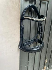 Bridon en cuir noir avec accents en cristal, têtière rembourrée pour cheval miniature, équipement équestre - Product Image 3