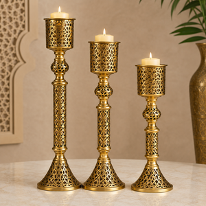 Juego de Portavelas Metálicos con Caligrafía Árabe KRAFT WORLD, Hechos a Mano, Ecológicos, Duraderos, Decorativos, en Negro, Dorado y Plateado para el Hogar - Product Image 5