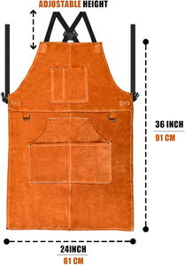 Top Quality Genuine Cowhide Leather Kitchen Apron 6 <b>Tools</b> Pockets Heat Resistant Barber Barista Apron With Customized Logo - Product Image 4