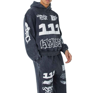 Conjunto Deportivo Vintage de Felpa Gruesa con Estampado Desgastado por el Sol, Pantalones Deportivos 100% Algodón, Sudadera con Capucha Desgastada, Traje Deportivo para Hombre - Product Image 3