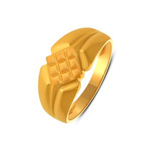 Bague audacieuse en or jaune 18 carats, design géométrique carré texturé, bague signet moderne pour homme, bijoux de luxe tendance - Product Image 1