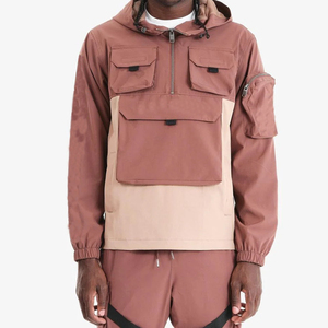 Veste safari à capuche pour homme, fermeture éclair quart de tour, color block, polyester, coupe-vent, style workwear, veste d'automne - Product Image 5