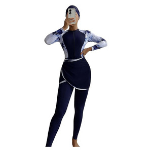 Premium Women's Modest Fully Covered Muslim High Cut <b>Print</b> Front Logo 2-Piece <b>Islamic</b> Burkinis Swimwear Set - Product Image 1