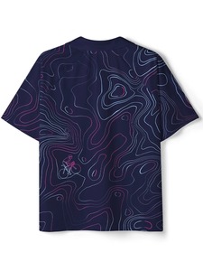 Unisex Navy Blue Topographical Print Short Sleeve Shirt V-Neck Moisture Wicking <b>Polyester</b> Regular Fit All Seasons - Product Image 2