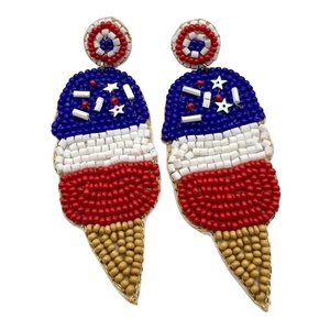 ต่างหูทรงหยดน้ำประดับลูกปัดลายธงชาติอเมริกาสหรัฐอเมริกาปักด้วยมือสำหรับทุกเพศ - Product Image 4