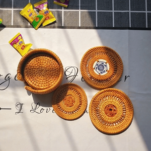 Rattan <b>Coasters</b> with mother of pearl inlay natural rattan shell material for <b>drink</b> <b>coaster</b> and table protection Vietnam - Product Image 3