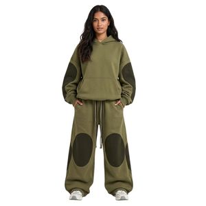 Custom <b>Women</b> Pullover Panel Work Premium Streetwear Sweatsuits Cotton <b>Fleece</b> Heavyweight Warm Winter Loose <b>Jogger</b> Tracksuit Sets - Product Image 3