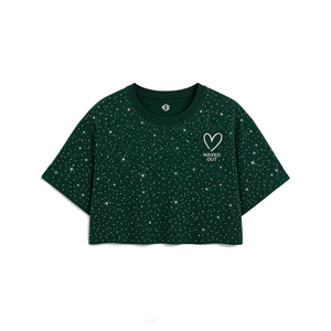 Wholesale Casual Cropped Oversized Rhinestone Tshirts Y2K Drop Shoulder Casual women's shirt Custom Logo Heavyweight 100% <b>Cotton</b> - Product Image 3