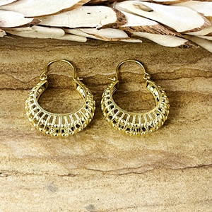 Nouvelle Arrivée Boucles d'Oreilles Bohèmes Tribales en Laiton Bijoux Femme Plaqué Or 18 carats Créoles Texturées Filigrane Vente en Gros/OEM/ODM - Product Image 1