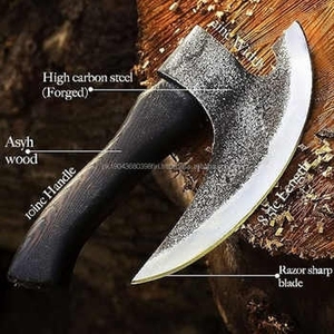 Traditional Full Tang Multi-Purpose Eco-Friendly Silver Stainless Steel Pizza Cutter <b>Axe</b> <b>Wood</b> Aluminium Meat Chopping Utility - Product Image 4
